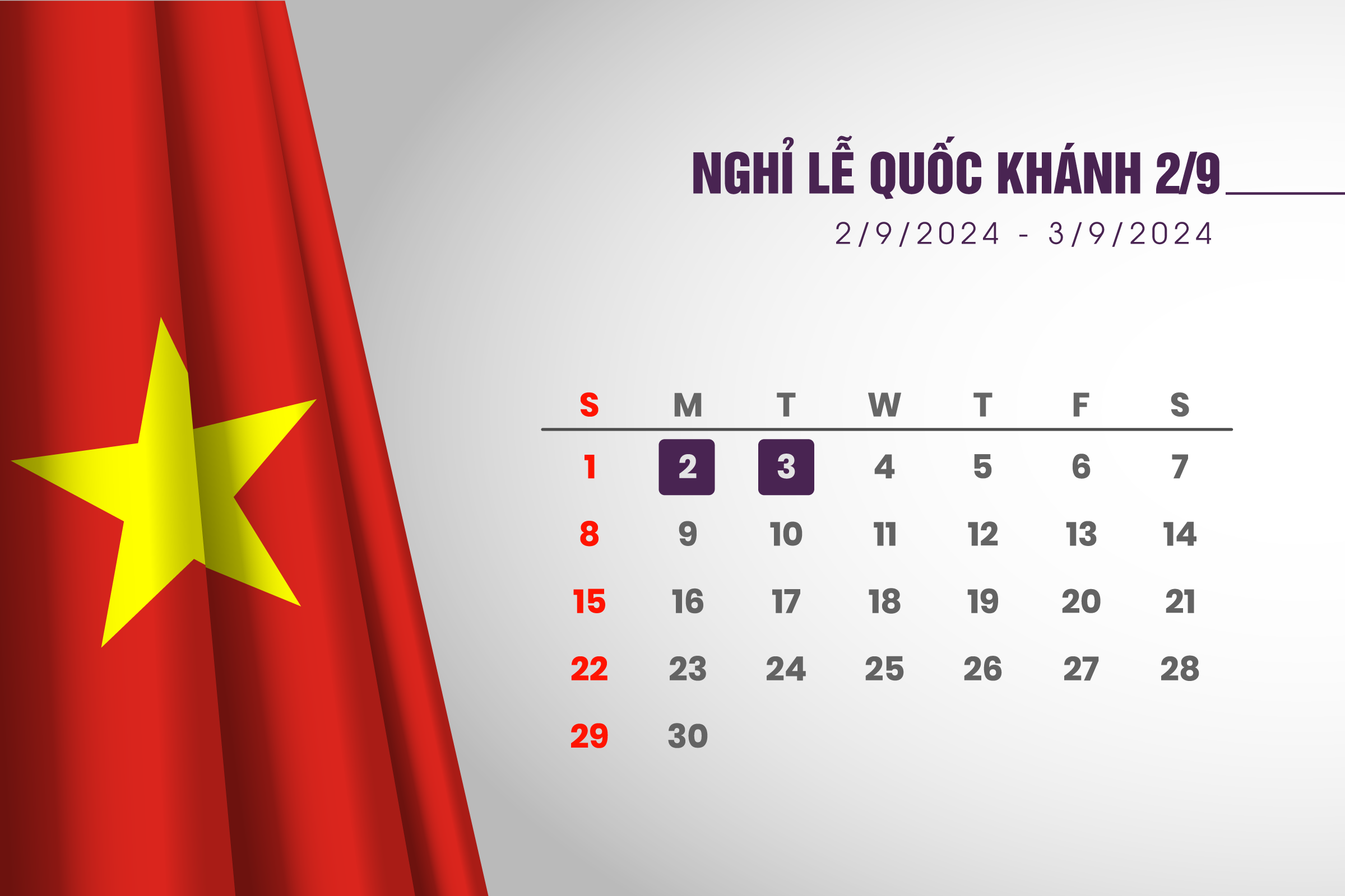 Thông báo lịch nghỉ Lễ Quốc Khánh 2/9 năm 2024